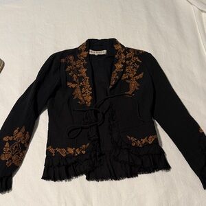 Free People Black Jacket with Gold Embroidery